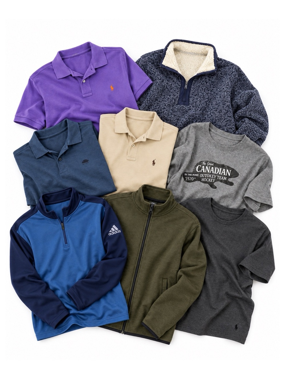 Size XL Men’s 8-Piece Clothing Lot Ralph Lauren Adidas Orvis Roots Mondetta